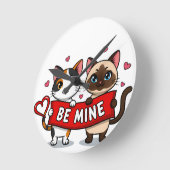 BE MINE Valentine's Cats | Cute Kittens with Love Runde Wanduhr (Winkel)