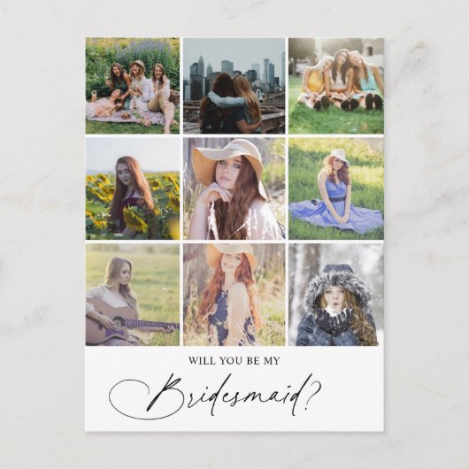 Be My Bridesmaid Chic Script Foto Einladungspostkarte (Vorderseite)