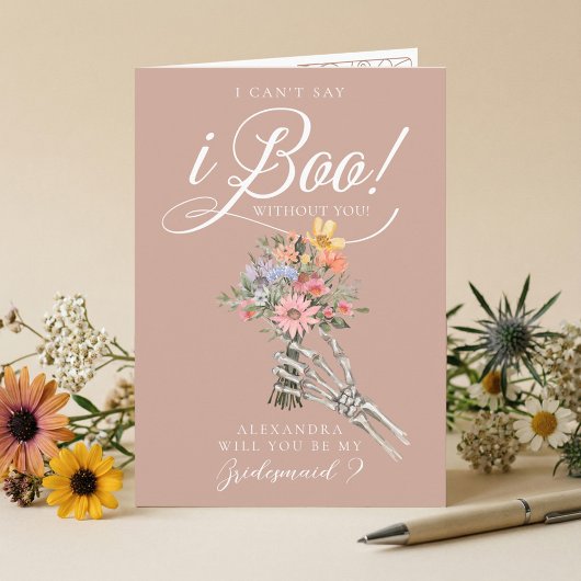 Be My Bridesmaid? Gothic Skeleton Boho Wildflowers Karte