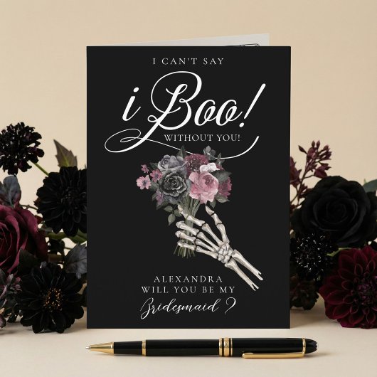 Be My Bridesmaid? Gothic Skeleton Floral Bouquet Karte