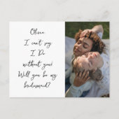 Be My Bridesmaid Script Handgeschriebenes Foto Postkarte (Vorderseite)