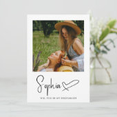 Be My Bridesmaid Script Signature Foto Einladung (Stehend Vorderseite)