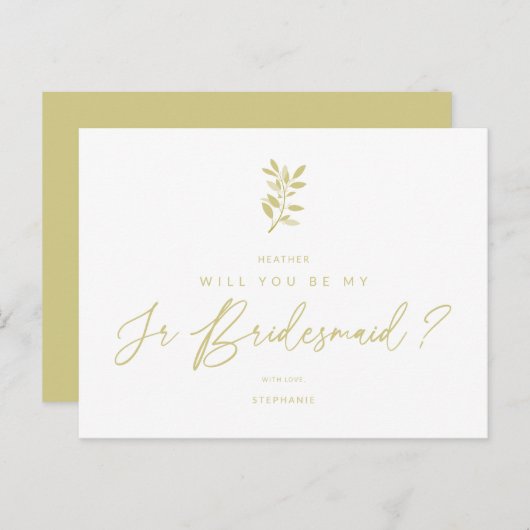 Be My Junior Bridesmaid Golden Effect Braches Postkarte (Vorne/Hinten)