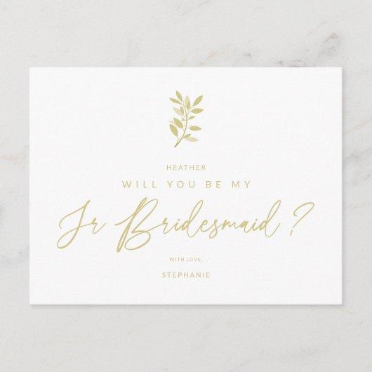Be My Junior Bridesmaid Golden Effect Braches Postkarte (Vorderseite)