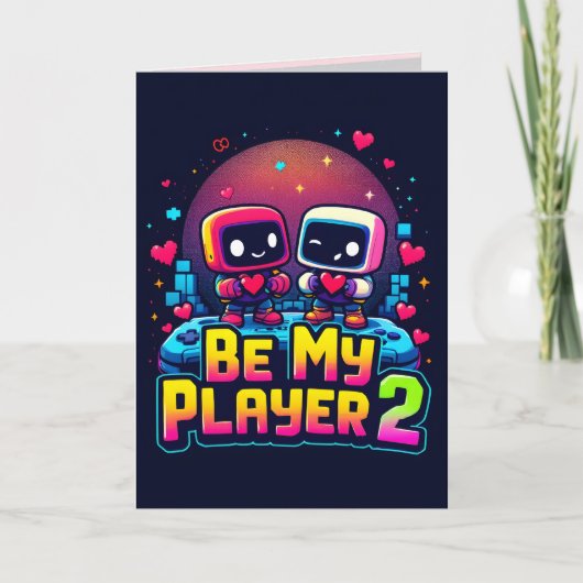 Be My Player 2 Greeting Card – Cute Gamer Love Karte (Vorderseite)