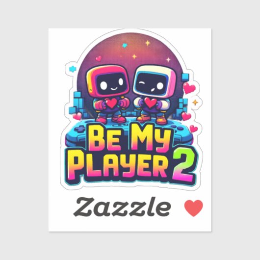 Be My Player 2 Sticker – Retro Love Pixel Art (Blatt)