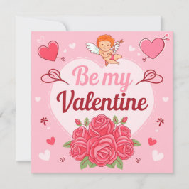 Be my valentine Cupid roses Feiertagskarte