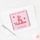 Be My Valentine Custom Pink Candle Labels  Quadratischer Aufkleber (Umschlag)