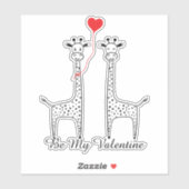 Be My Valentine Giraffe Couple Red Heart Balloon Aufkleber (Blatt)