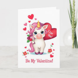 Be My Valentine! I Luv You! Valentines Unicorn Feiertagskarte