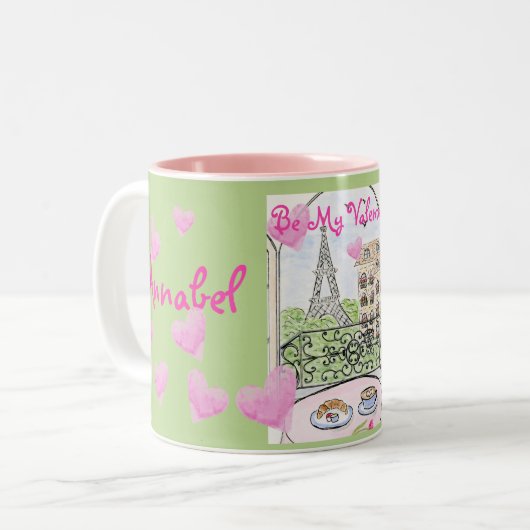 Be My Valentine Paris Eiffel Tower Personalize Zweifarbige Tasse (Vorderseite Links)