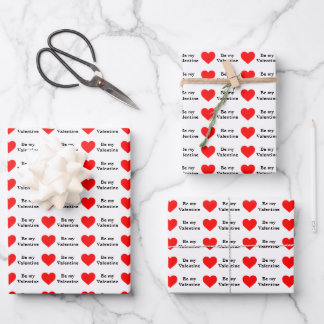 Be My Valentine Red Heart Love Geschenkpapier Set