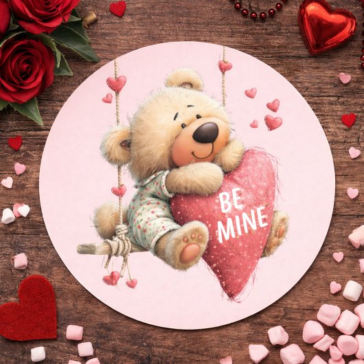  Be My Valentine Teddy Bear – Hanging Heart  Runder Aufkleber