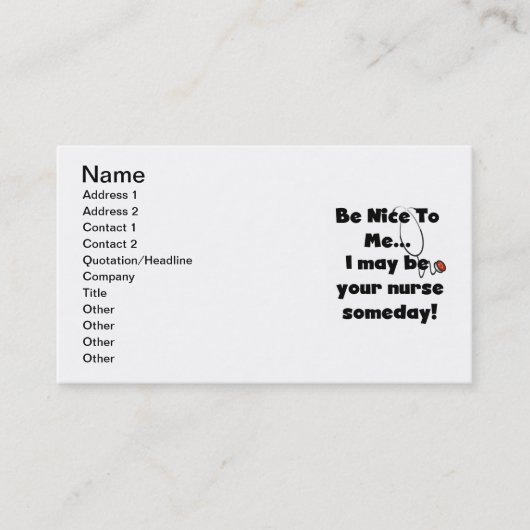 Be Nice Nurse T - Shirt und Geschenke Visitenkarte (Vorderseite)