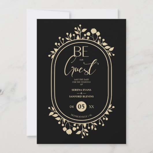 Be our Guest Black Wedding Fancy Frame Branches Save The Date (Vorderseite)