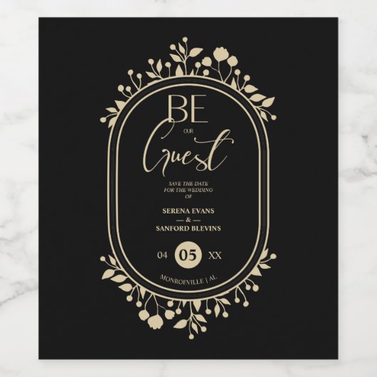 Be our Guest Black Wedding Fancy Frame Branches Weinetikett (Einzelnes Label)