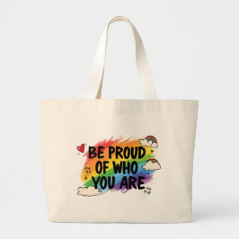 Be Proud of Who You Are Rainbow Quote LGBTQ+ Jumbo Stoffbeutel