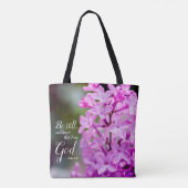 Be Psalm 46:10 Lila Lilac-Blume Tasche (Rückseite)