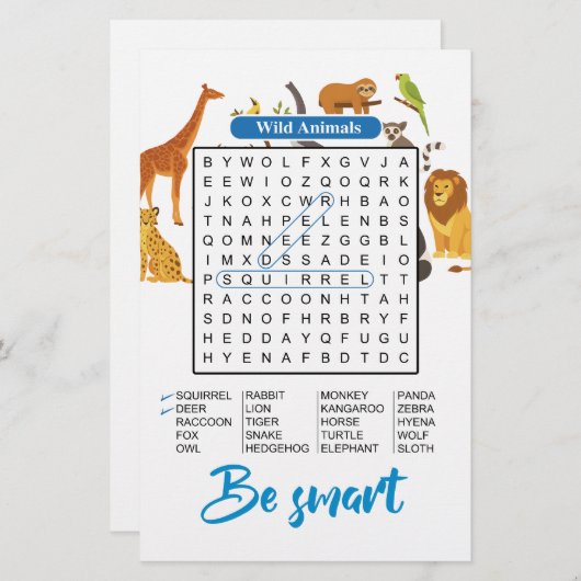 Be Smart – Wild Animals Word Search (Vorne/Hinten)