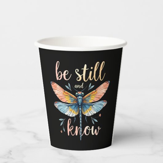 Be still and know Floral Dragonfly Christian Summe Pappbecher (Vorderseite)