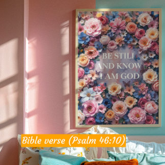BE STILL AND KNOW I AM GOD - Watercolor Floral Poster