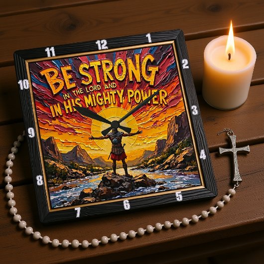 Be Strong in the Lord Warrior Art Quadratische Wanduhr