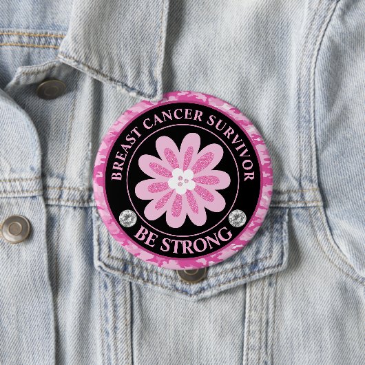 Be Strong Pink Flower Awareness Design Button (Beispiel)
