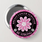 Be Strong Pink Flower Awareness Design Button (Vorne & Hinten)