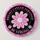 Be Strong Pink Flower Awareness Design Button (Vorderseite)