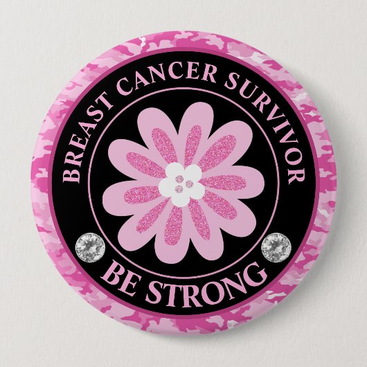 Be Strong Pink Flower Awareness Design Button (Vorderseite)