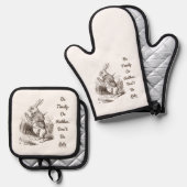 Be Timely- Or Rather, Don't Be Late White Rabbit Ofenhandschuh & Topflappen-Set (Vorderseite/Rückseite)