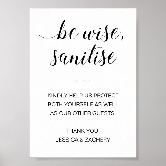 Be Wise Sanitize Hand Sanitiser Wedding Poster (Vorne)