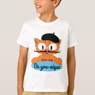 Be You nique (Be unique) Cartoon Mustache cat Blue T-Shirt