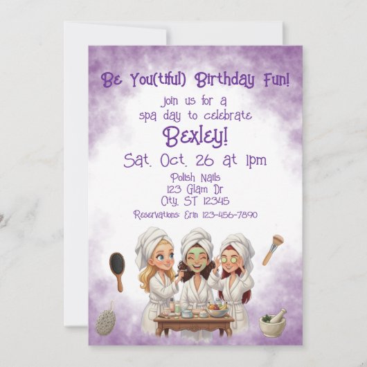 Be You(tiful) Spa Day Birthday Einladung (Vorderseite)