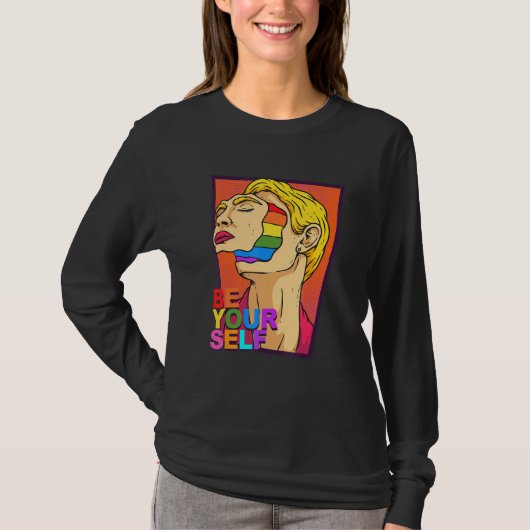 Be Yourself Pop Art LGBT Pride Month Rainbow Flag T-Shirt (Vorderseite)
