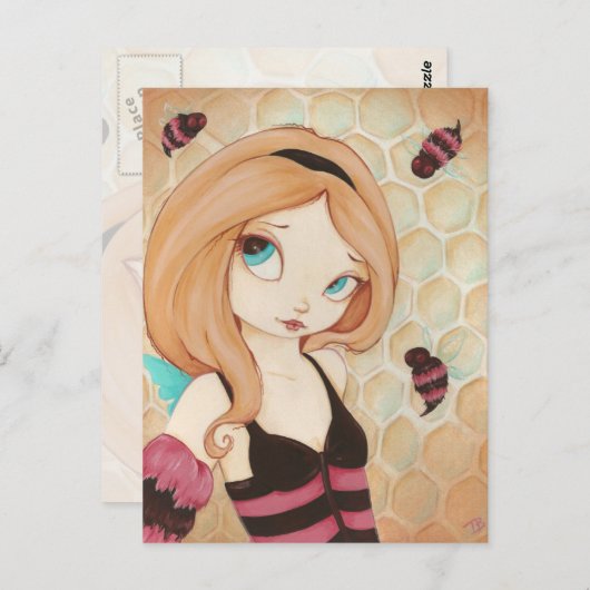 Bea - Fantasy Fee mit Bienen Postkarte (Vorne/Hinten)