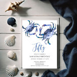 Beach 50. Geburtstag Einladungen Crab Boil<br><div class="desc">Do Tell A Belle's Beach 50. Geburtstag Einladung umrahmt Ihre Veranstaltungsdetails mit einer Top-Grenze von blauen Aquarellkrebsen. Eine passende Farbe schmückt die Rückseite Ihrer Einladung. Eine schicke und dennoch moderne Wahl für Ihre Geburtstagsparty oder Krabbenkochen. Wörter können in 60., 70., 80., Cheers to 50 Years oder was auch immer Sie...</div>