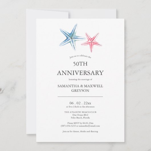 Beach 50TH Wedding Anniversary Invitations Einladung (Vorderseite)