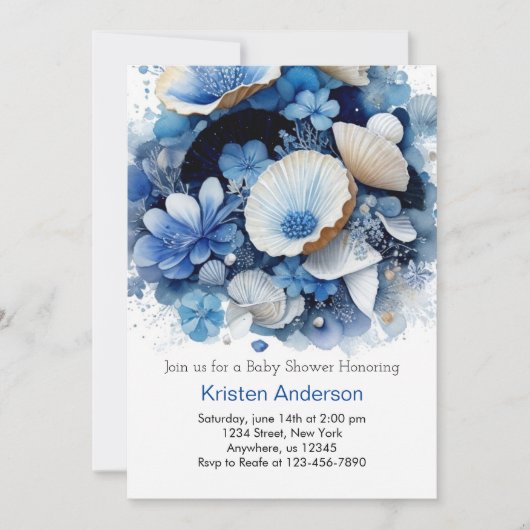 Beach Adventure Sea Muschel Boy Babydusche Einladung (Vorderseite)