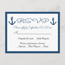 Beach Anchor Beach Navy Blue Nautical Wedding RSVP