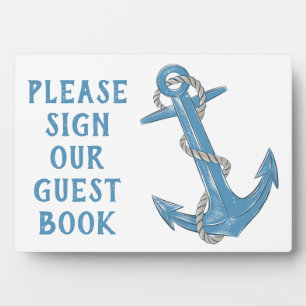 Beach Anchor Blue Nautical Wedding Guest Book Sign Fotoplatte