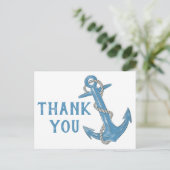 Beach Anchor Blue Nautical Wedding Vielen Dank Postkarte (Stehend Vorderseite)