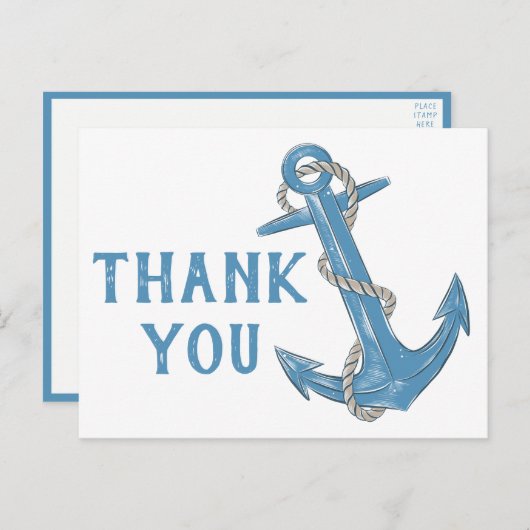 Beach Anchor Blue Nautical Wedding Vielen Dank Postkarte (Vorne/Hinten)