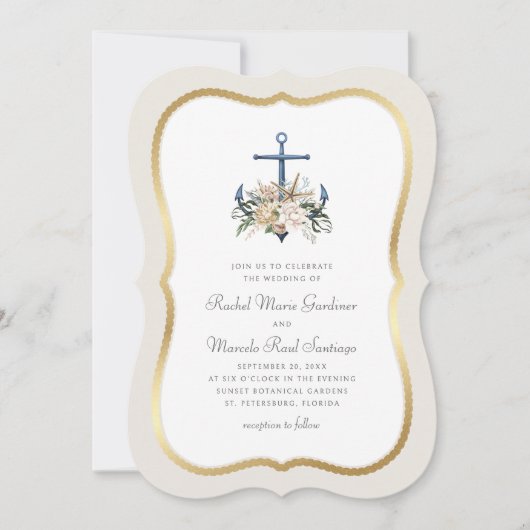 Beach Anchor Nautical Wedding Einladung (Vorderseite)