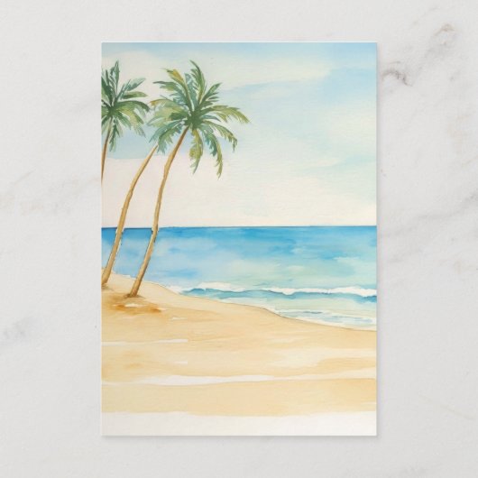 Beach and Palm Trees QR Code Rehearsal Dinner Begleitkarte (Rückseite)