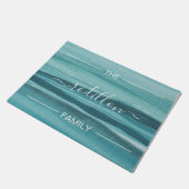 Beach Aqua Aquarell Script Familienname  Fußmatte (Schrägansicht)