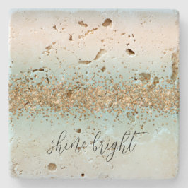 Beach Aqua Blue Ombre Gold Glitzy Sparkle Steinuntersetzer