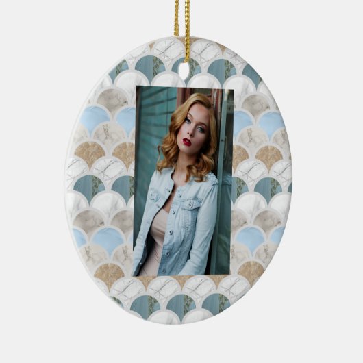 Beach Aqua Blue White Marble Pastel Mermaid Scales Keramik Ornament (Rechts)