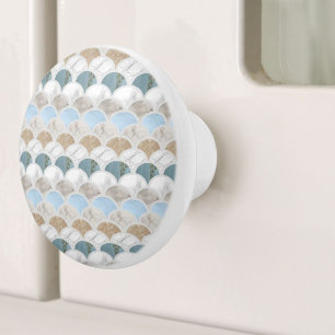 Beach Aqua Blue White Marble Pastel Mermaid Scales Keramikknauf