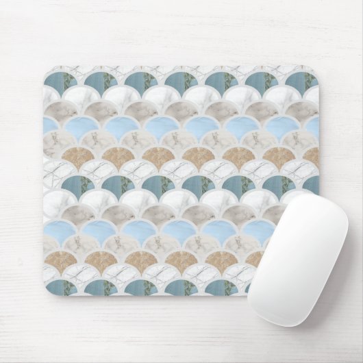 Beach Aqua Blue White Marble Pastel Mermaid Scales Mousepad (Mit Mouse)
